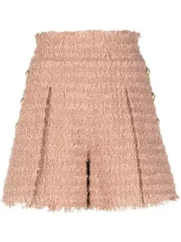 Balmain твидовые шорты с завышенной талией, нейтральный цвет