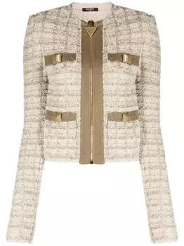 Balmain твидовый пиджак на молнии, зеленый
