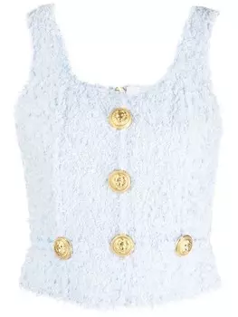 Balmain твидовый топ с пуговицами, синий