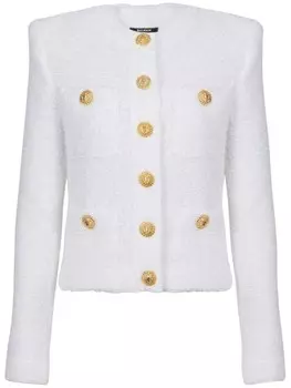 Balmain твидовый жакет Miami с логотипами на пуговицах, белый
