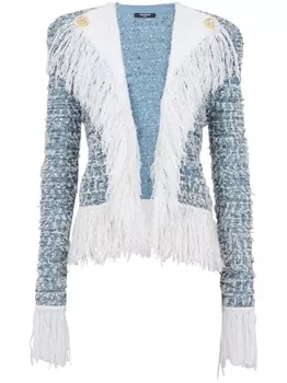 Balmain твидовый жакет с бахромой, синий