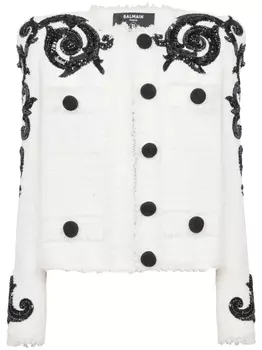 Balmain твидовый жакет с вышивкой, белый