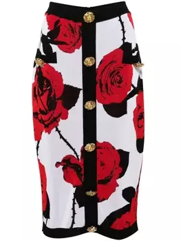 Balmain юбка-карандаш с цветочным узором, белый