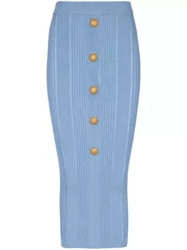 Balmain юбка миди 5-Button в рубчик, синий
