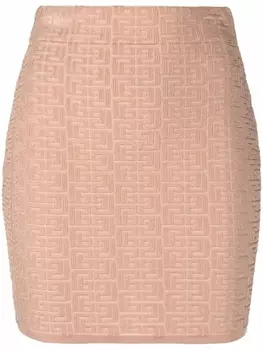 Balmain юбка мини с монограммой, нейтральный цвет