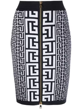 Balmain юбка вязки интарсия с монограммой, белый