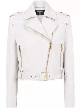 Balmain укороченная байкерская куртка, белый