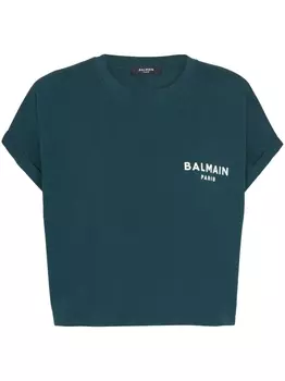 Balmain укороченная футболка из органического хлопка с логотипом, зеленый