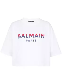 Balmain укороченная футболка из органического хлопка с логотипом, белый