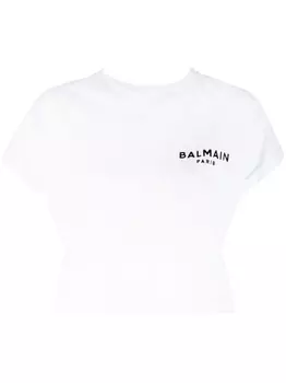Balmain укороченная футболка с логотипом, белый