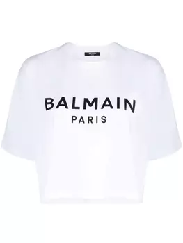 Balmain укороченная футболка с логотипом, белый