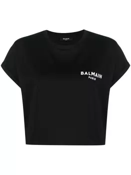 Balmain укороченная футболка с логотипом, черный