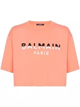 Balmain укороченная футболка с логотипом, розовый