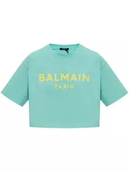 Balmain укороченная футболка с логотипом, синий