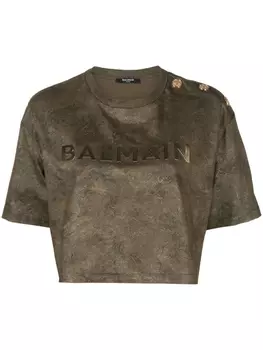 Balmain укороченная футболка с логотипом, зеленый