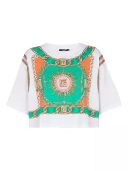 Balmain укороченная футболка с принтом Foulard, белый