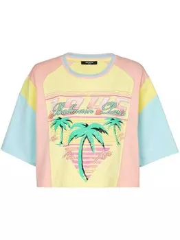 Balmain укороченная футболка с принтом, желтый