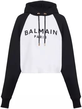 Balmain укороченное худи с логотипом, белый