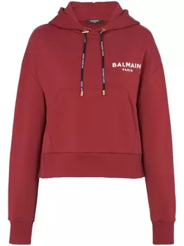 Balmain укороченное худи с логотипом, красный