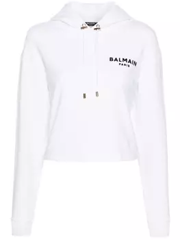 Balmain укороченное худи с логотипом, нейтральный цвет