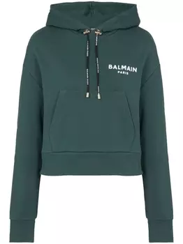 Balmain укороченное худи с логотипом, зеленый