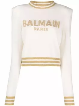 Balmain укороченный джемпер с логотипом, нейтральный цвет