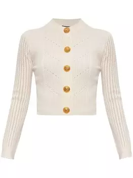 Balmain укороченный кардиган ребристого плетения, белый