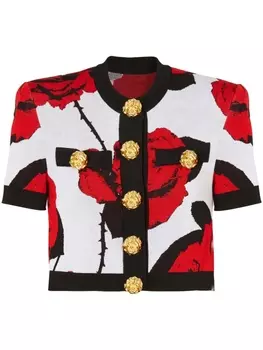Balmain укороченный кардиган с цветочным узором, белый
