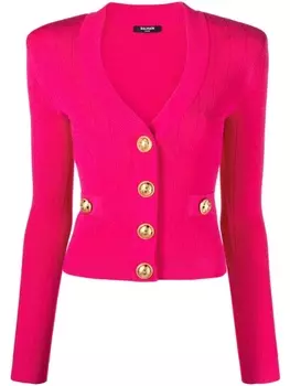 Balmain укороченный кардиган с логотипом, розовый