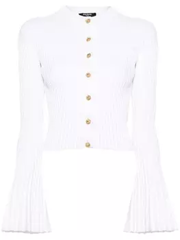 Balmain укороченный кардиган с расклешенными рукавами, белый
