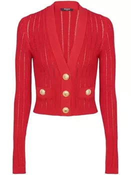 Balmain укороченный кардиган с V-образным вырезом, красный