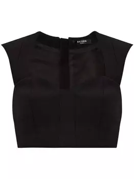 Balmain укороченный топ из шерсти с панелями, черный