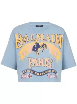 Balmain укороченный топ с логотипом, синий