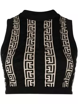 Balmain укороченный топ с монограммой, черный