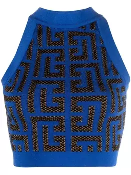 Balmain укороченный топ с монограммой, синий