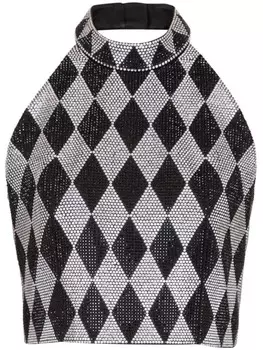 Balmain укороченный топ с принтом и стразами, черный