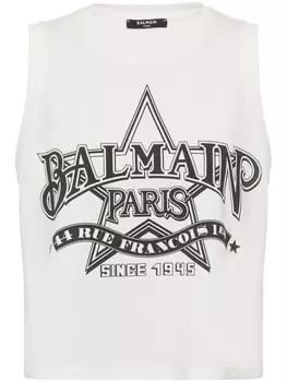 Balmain укороченный топ с принтом Western, белый