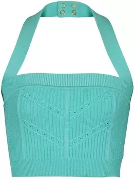 Balmain укороченный топ с вырезом халтер, синий