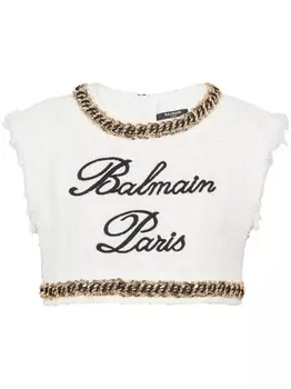 Balmain укороченный топ с вышивкой Signature, белый