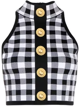 Balmain укороченный топ в клетку, черный