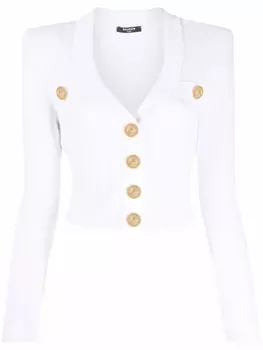 Balmain укороченный трикотажный кардиган с логотипом, белый