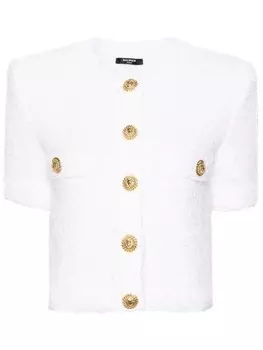 Balmain укороченный твидовый кардиган, белый