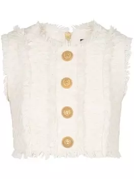 Balmain укороченный твидовый топ, белый