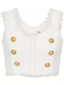 Balmain укороченный твидовый топ с пуговицами, белый