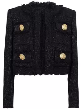 Balmain укороченный твидовый жакет, черный