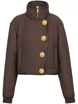 Balmain укороченный жакет с монограммой, коричневый