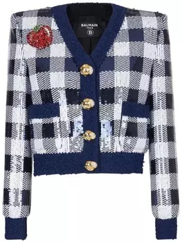 Balmain укороченный жакет с пайетками, синий