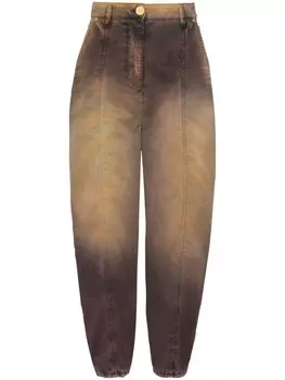 Balmain зауженные джинсы с принтом тай-дай, коричневый