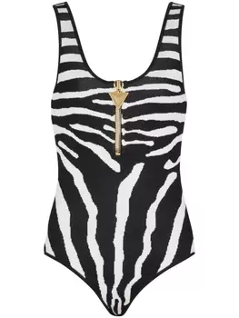 Balmain zebra-print zip-up bodysuit, черный