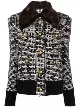 Balmain жакет из смесовой шерсти с монограммой PB, черный